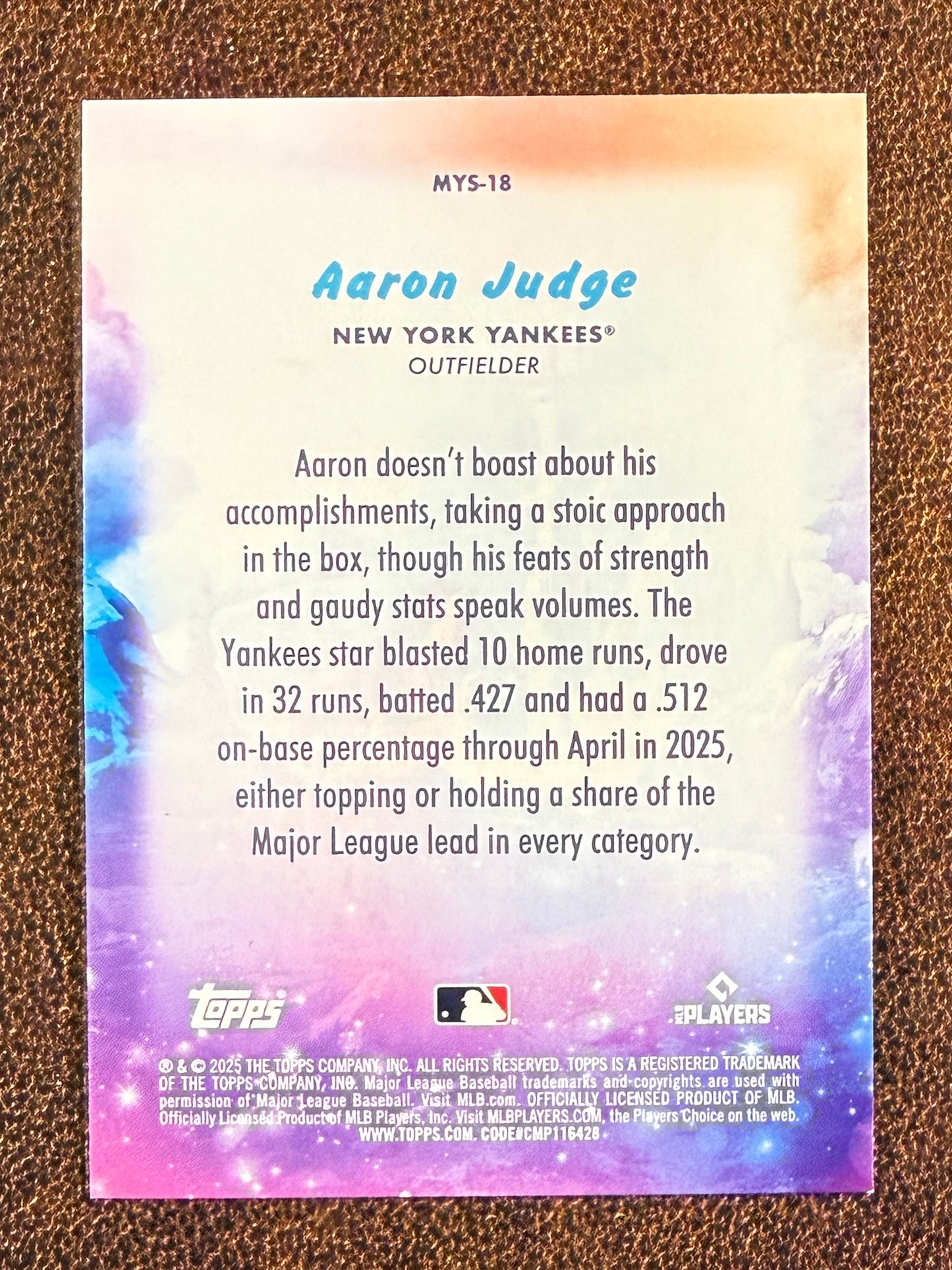 Aaron Judge - 2025 Topps Update - Mystical BLACK /10 - Yankees