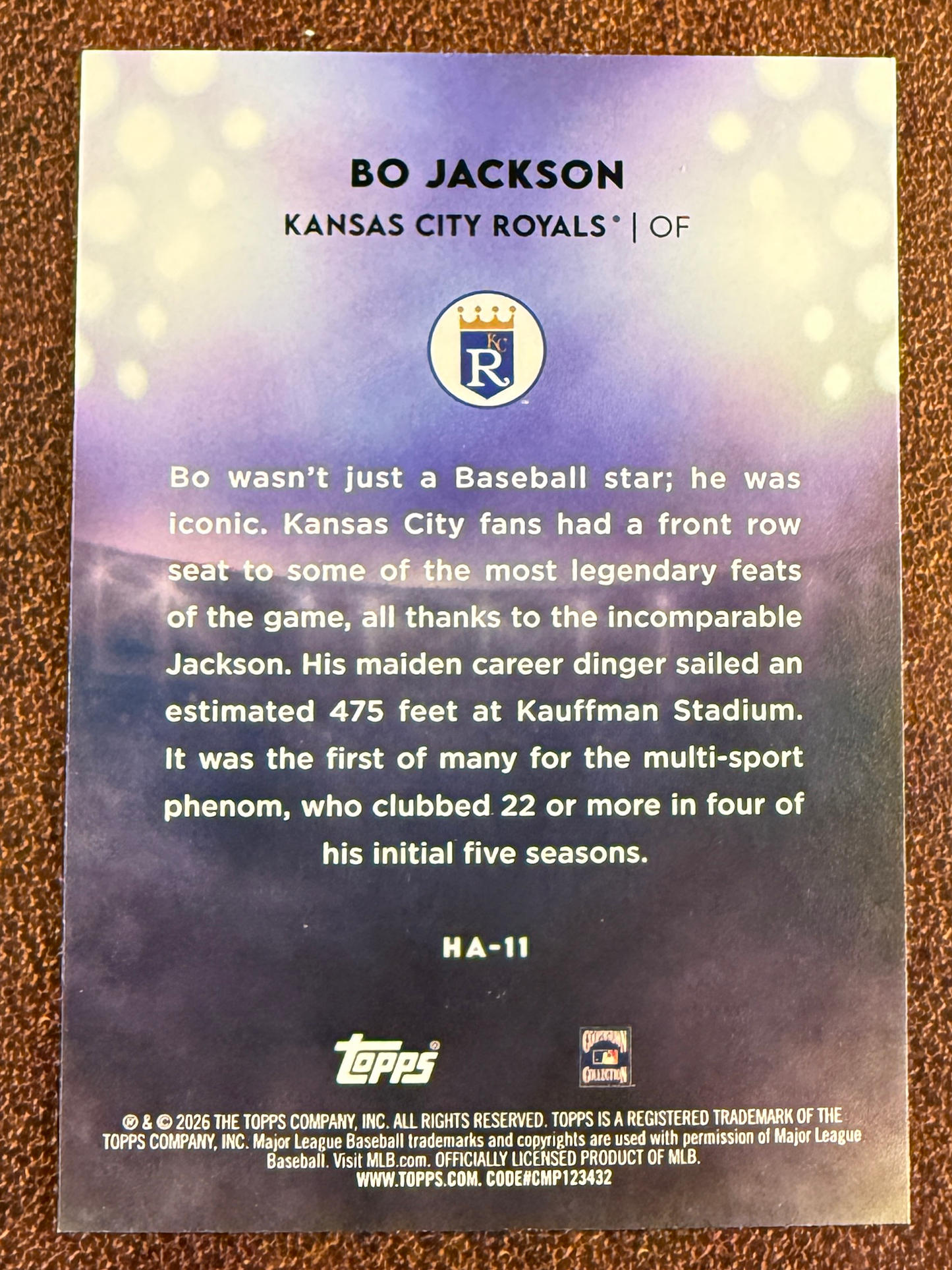Bo Jackson - 2026 Topps Series 1 - Home Field Advantage - Royals