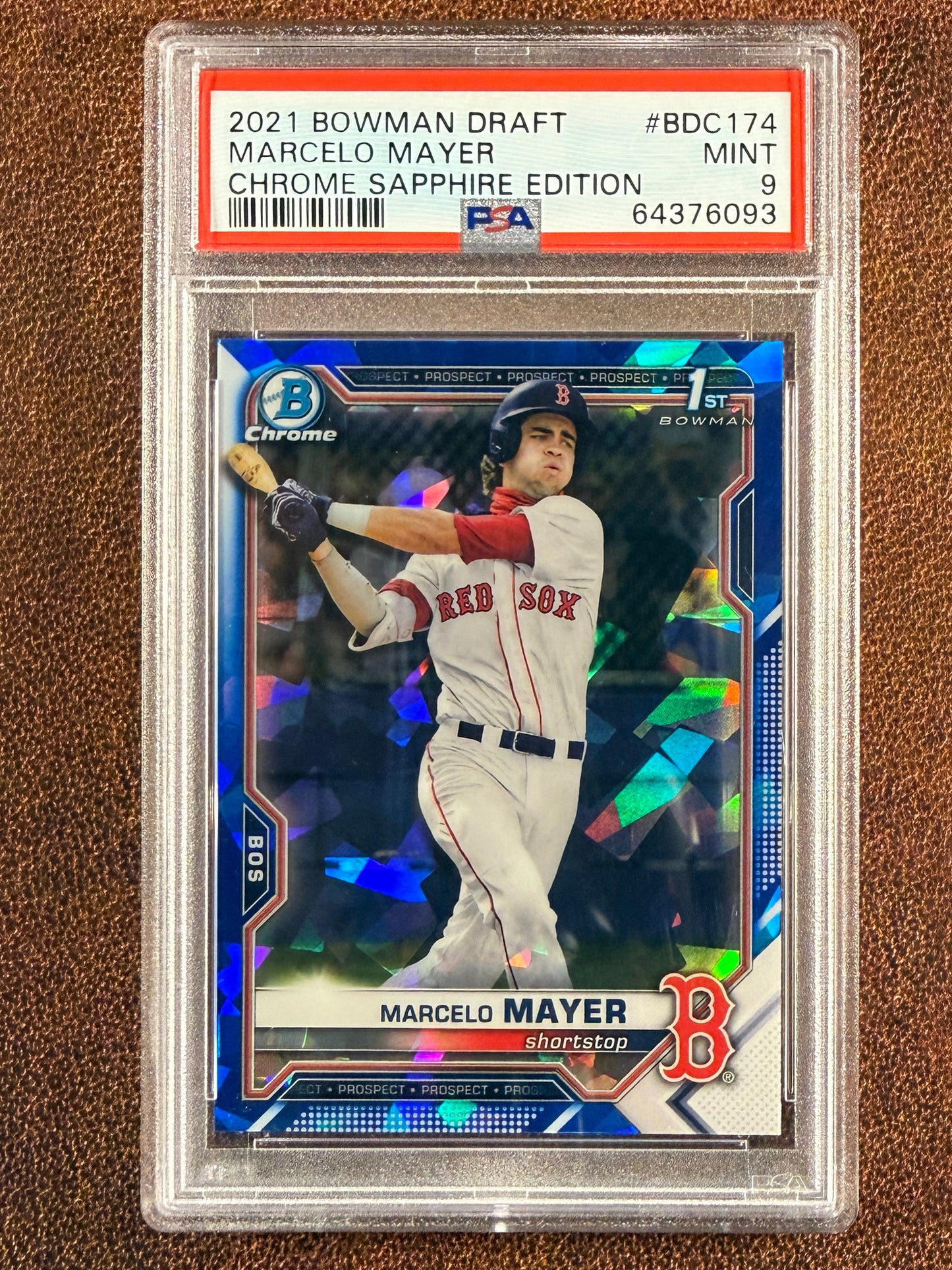 Marcelo Mayer - 2021 Bowman Draft Chrome Sapphire - 1st Bowman #BDC-174 (PSA 9) - Red Sox