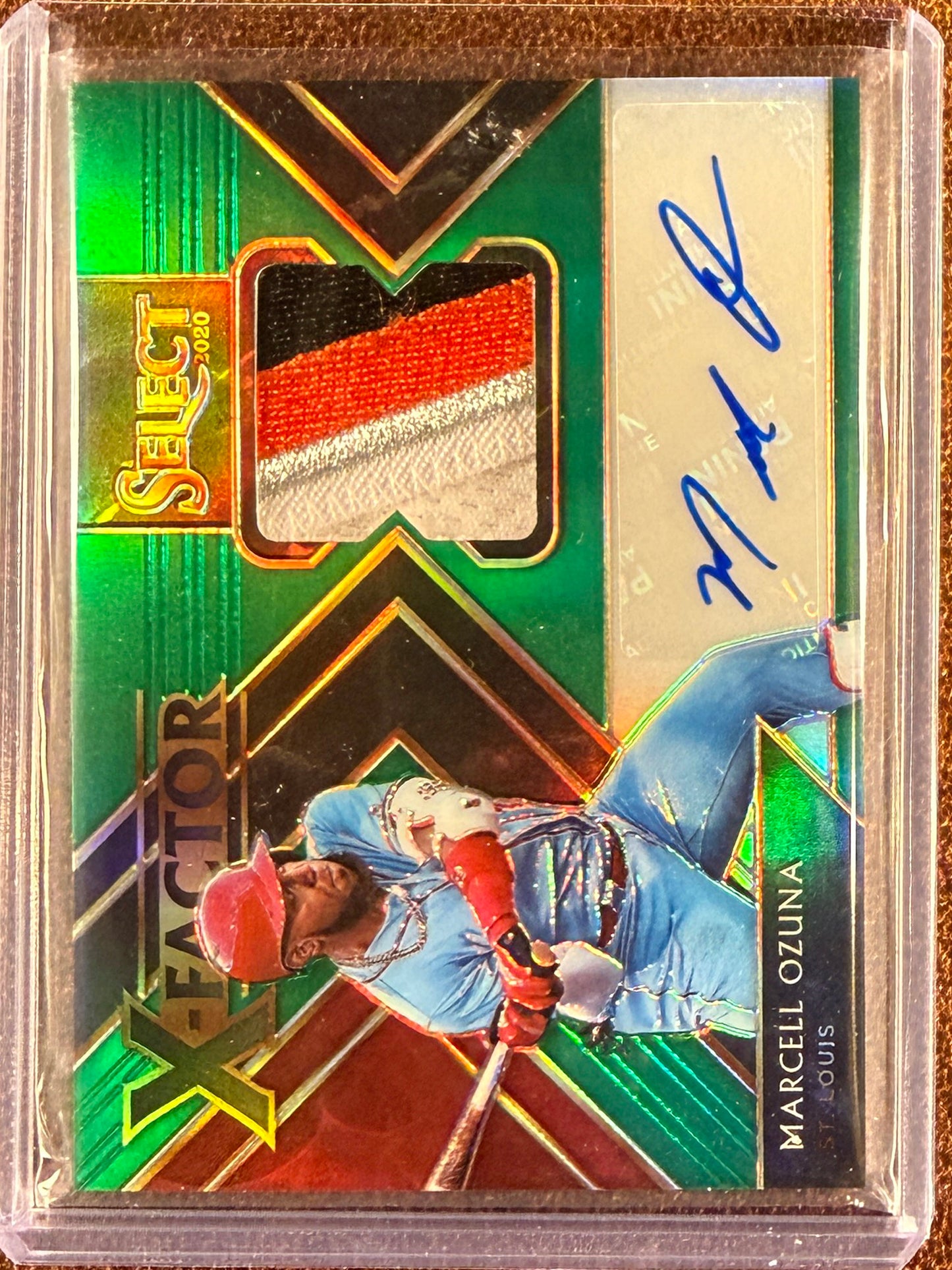 Marcell Ozuna - 2020 Panini Select - X-Factor GREEN AUTO /5 - Cardinals