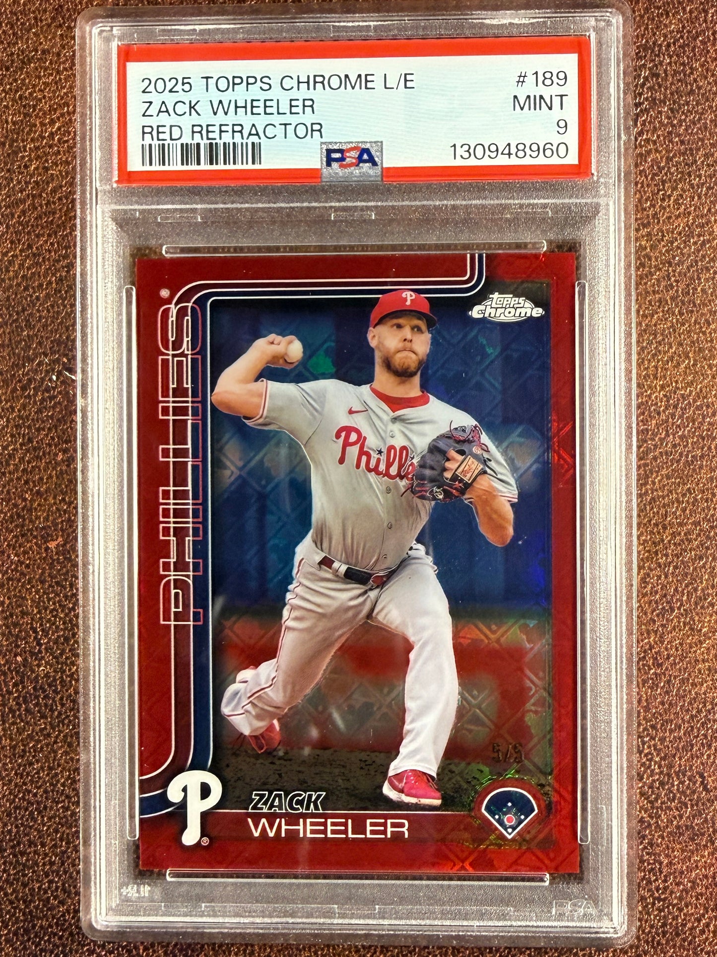 Zack Wheeler - 2025 Topps Chrome Logofractor - RED Refractor /5 (PSA 9) - Phillies