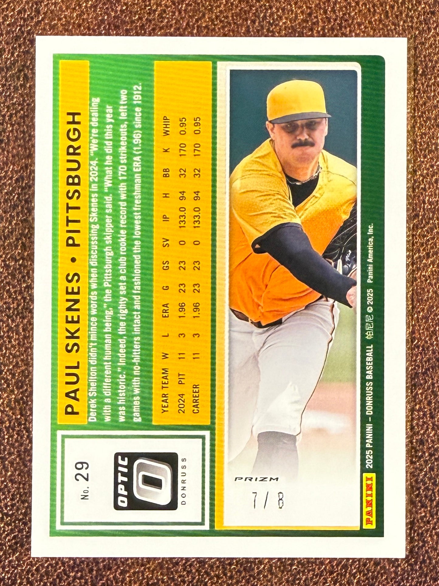 Paul Skenes - 2025 Panini Donruss Optic - BLUE Glitter Prizm /8 - Pirates