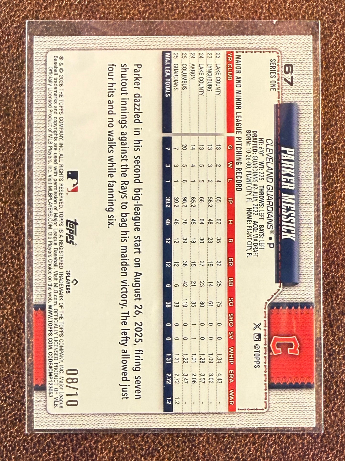 Parker Messick - 2026 Topps Series 1 - Rookie BLACK Sand Glitter /10 - Guardians