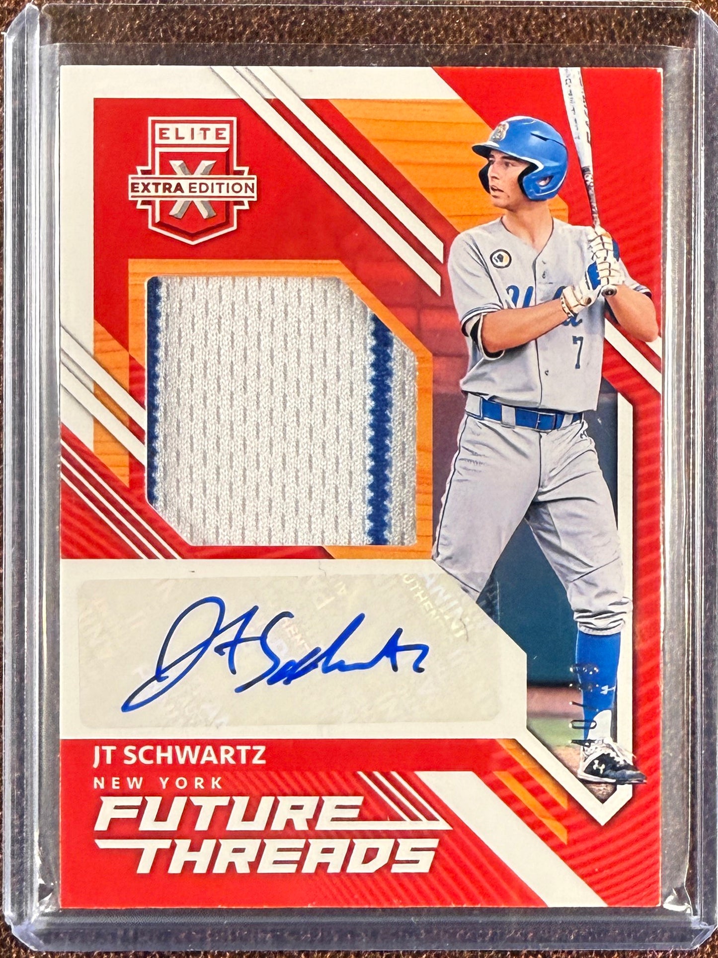 JT Schwartz - 2021 Panini Elite Extra - RED Future Threads Patch AUTO /49 - Mets