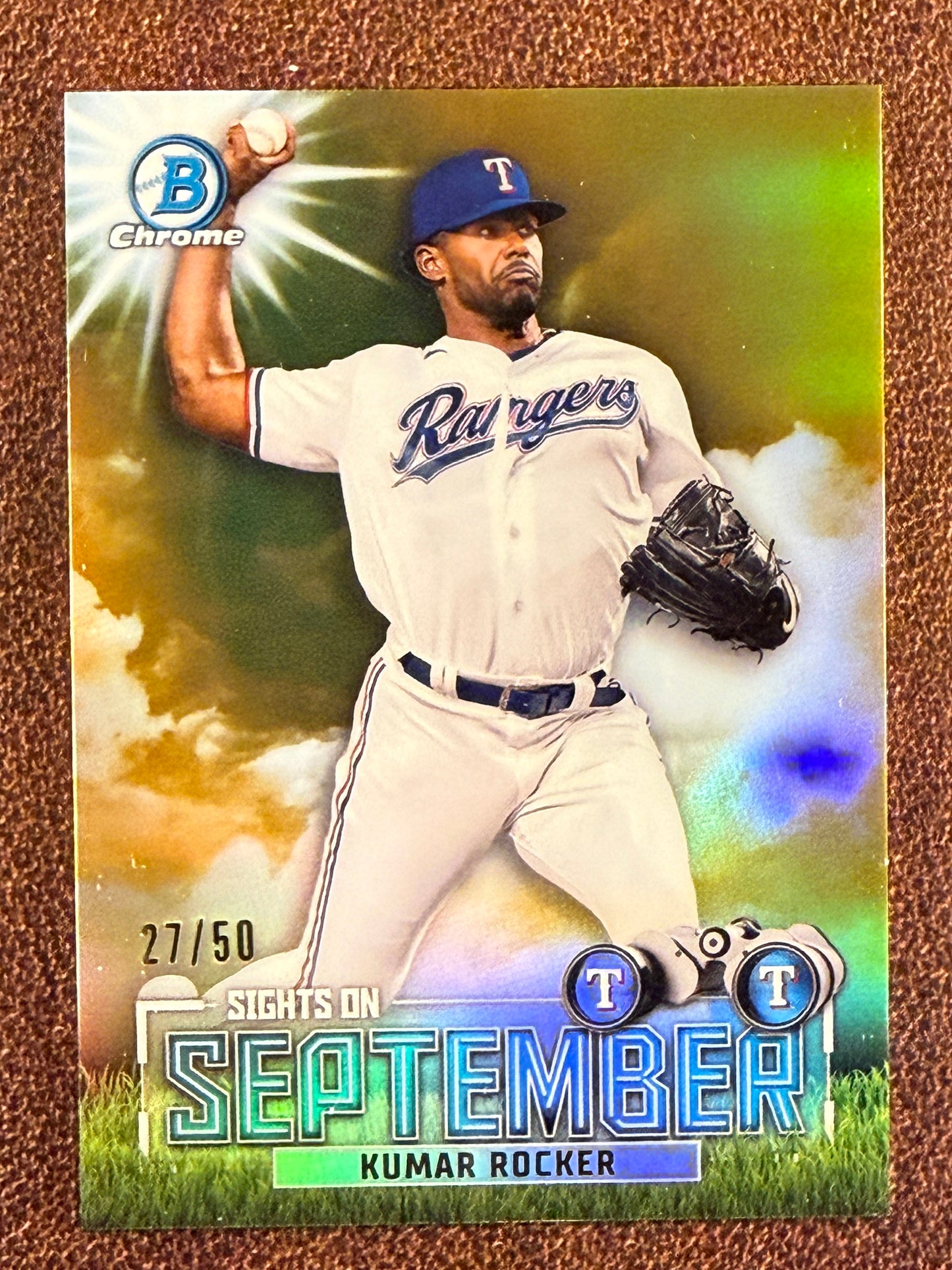 Kumar Rocker - 2023 Bowman Chrome - GOLD Sights Set On September /50 - Rangers
