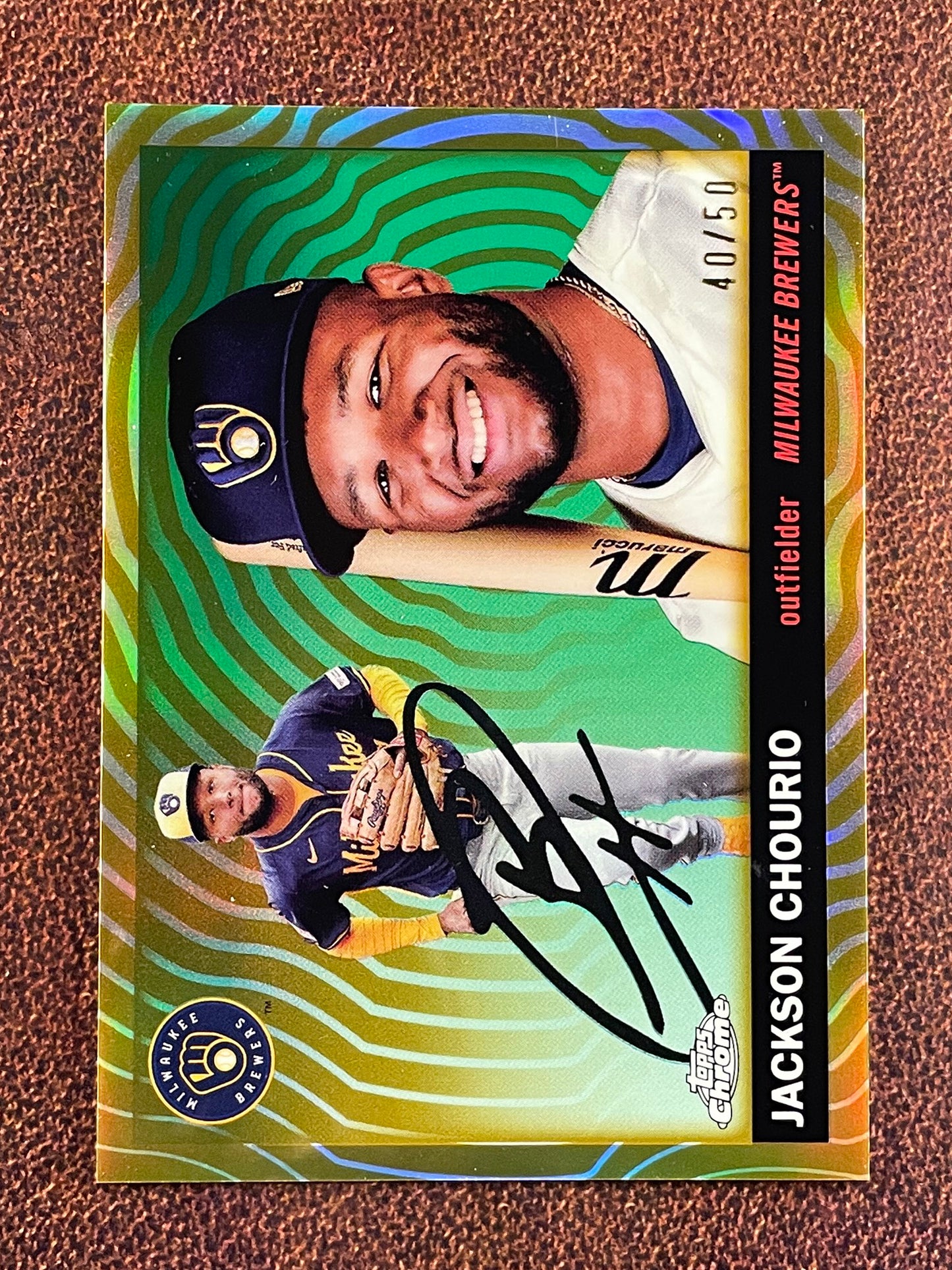 Jackson Chourio - 2025 Topps Chrome Platinum - GOLD Vibrations Refractor /50 - Brewers