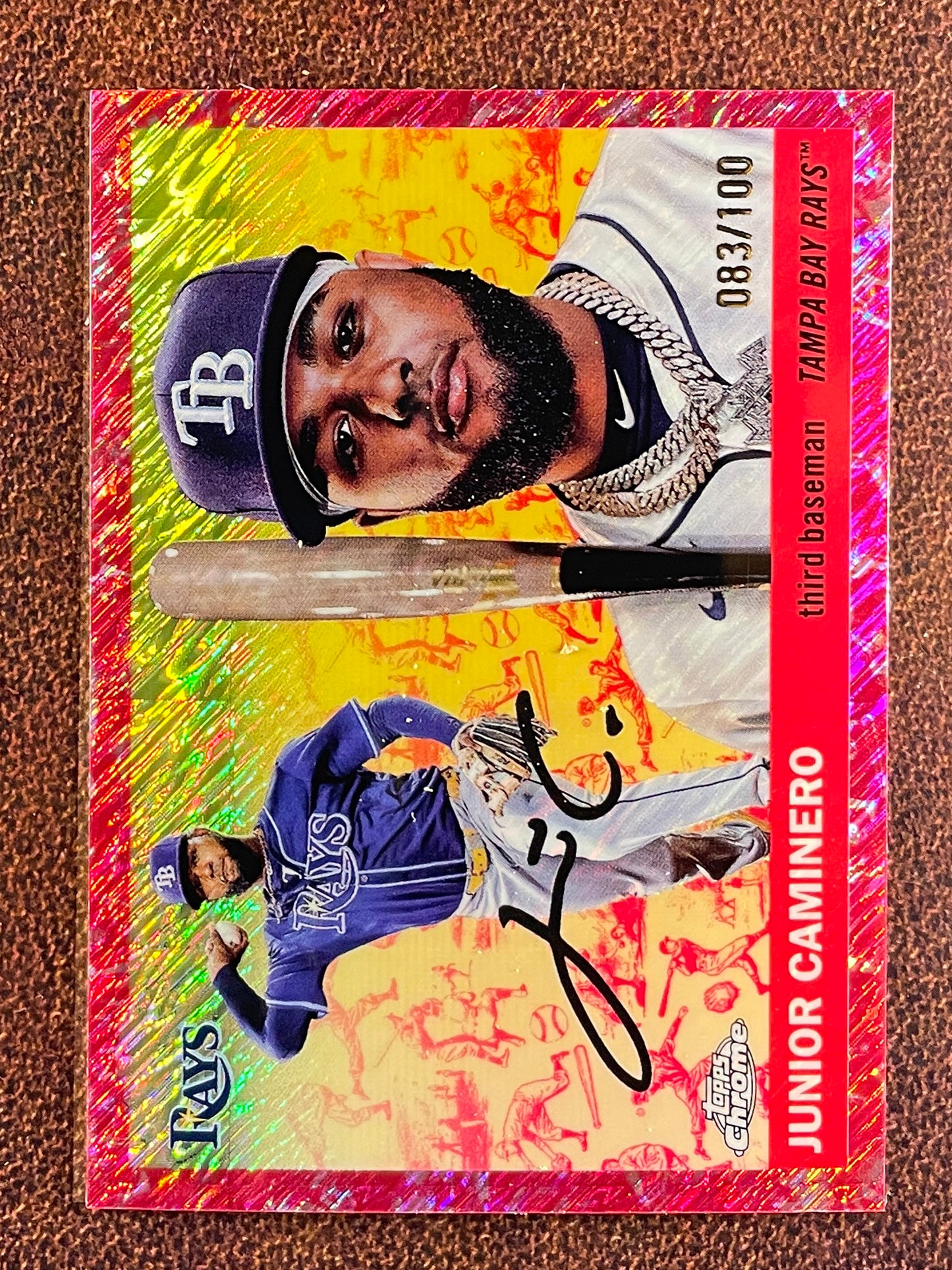 Junior Caminero - 2025 Topps Chrome Platinum - FUCHSIA Shimmer /100 - Rays