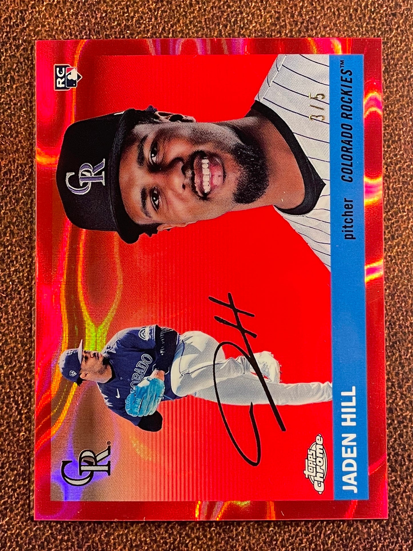 Jaden Hill - 2025 Topps Chrome Platinum - RED Rookie Lava Refractor /5 - Rockies