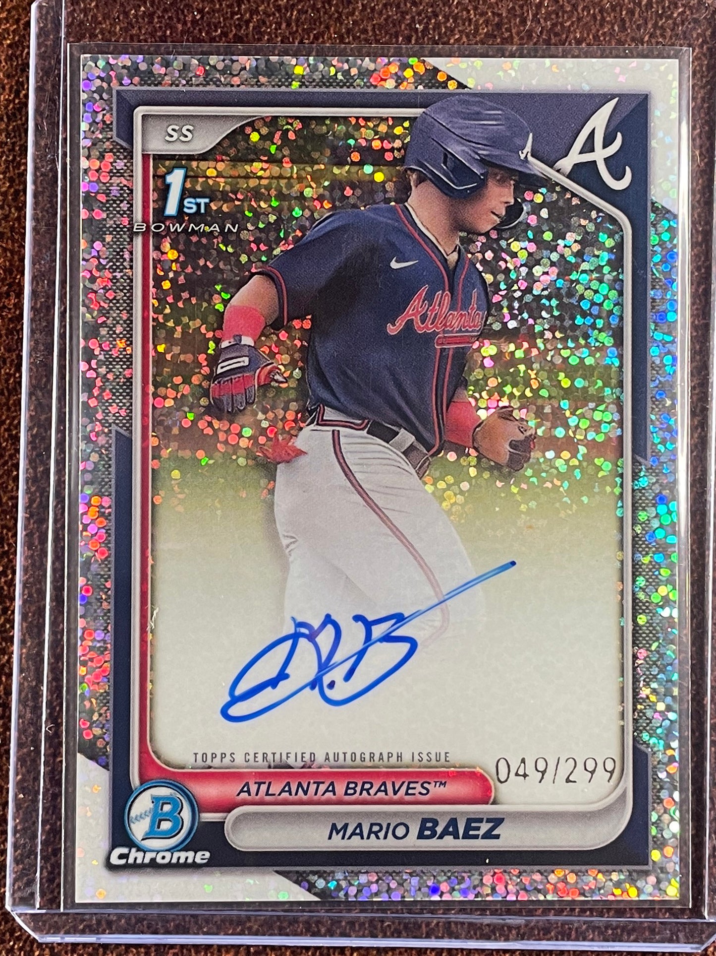 Mario Baez - 2024 Bowman Chrome - SPECKLE 1st Bowman Refractor AUTO /299 - Braves