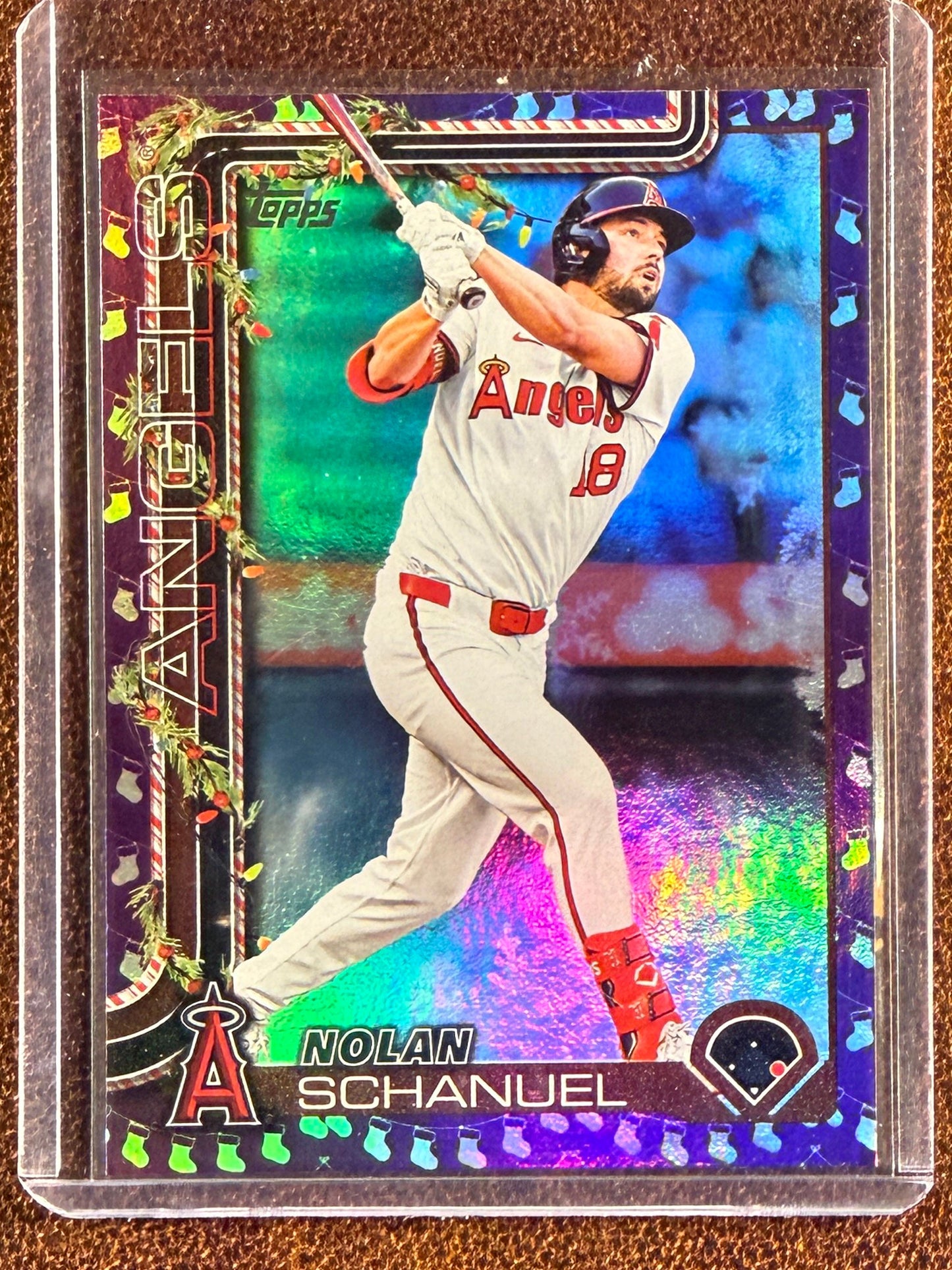 Nolan Schanuel - 2025 Topps Holiday - Stocking Stuffer Pack Purple Stockings Foil Border SSP (PR: 10) - Angels
