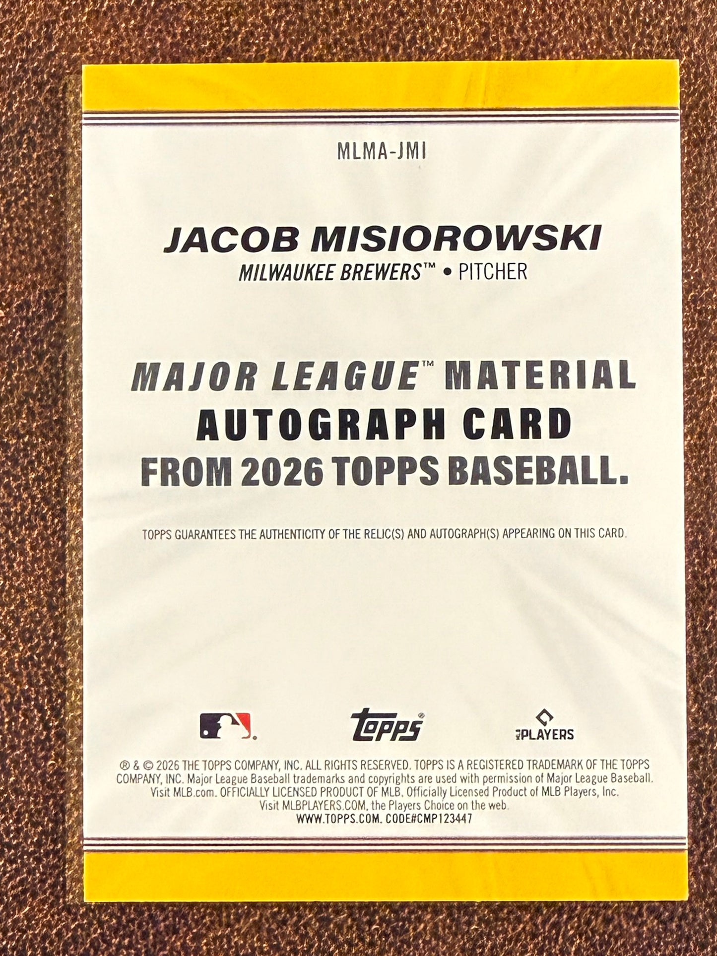 Jacob Misiorowski - 2026 Topps Series 1 - Rookie Major League Material AUTO (*Slight Bottom Edge Issues*) - Brewers