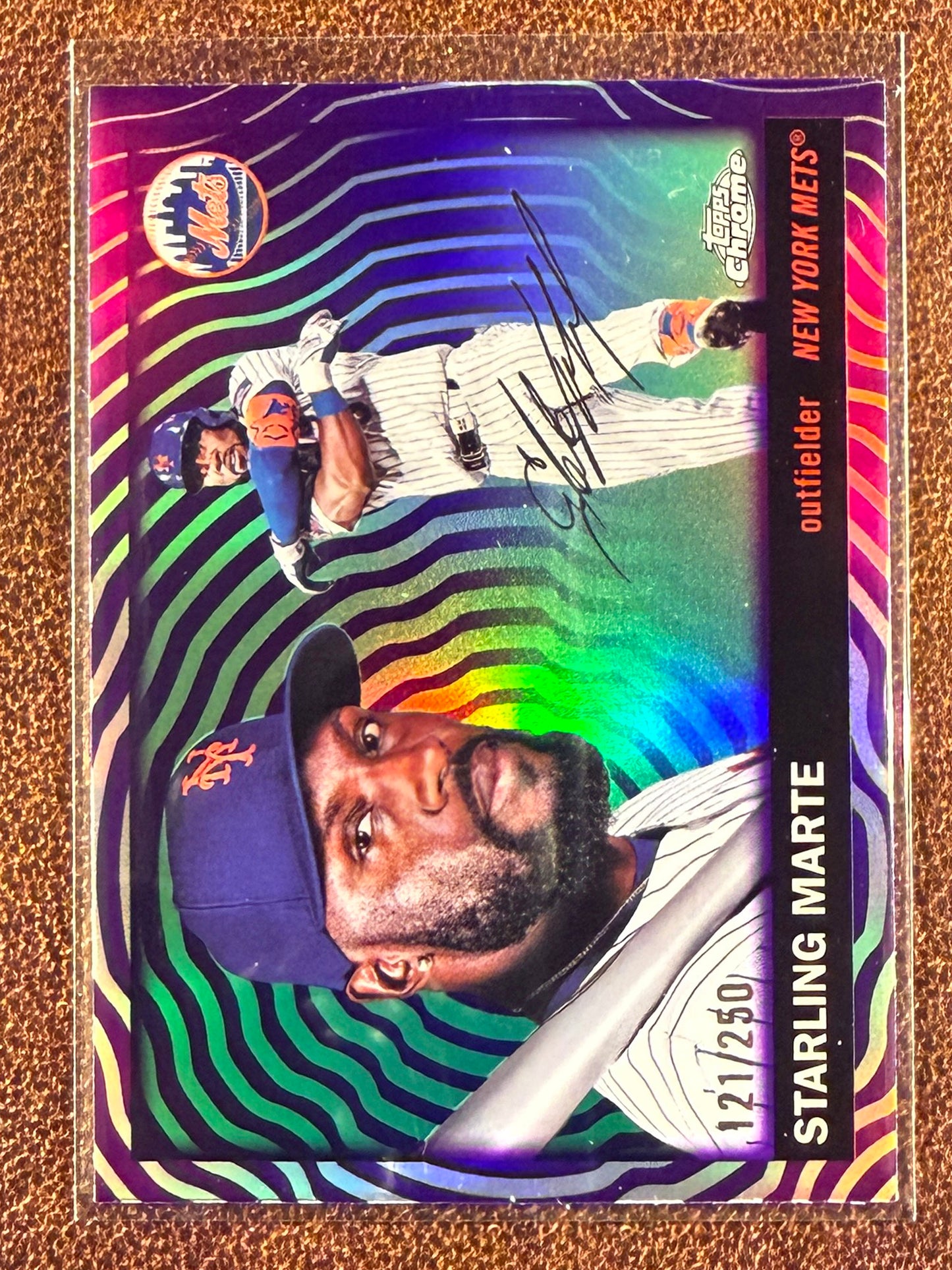 Starling Marte - 2025 Topps Chrome Platinum - PURPLE Vibrations Refractor /250 - Mets
