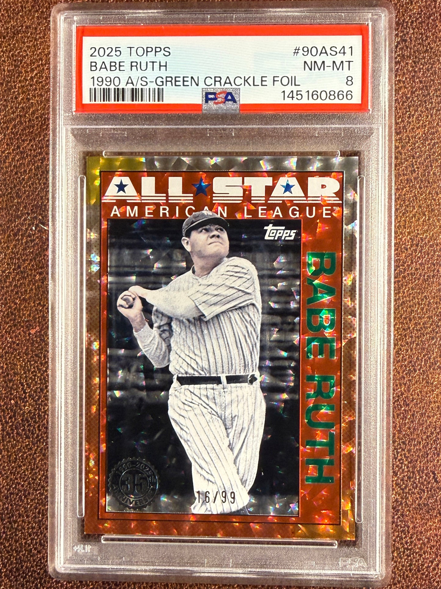 Babe Ruth - 2025 Topps Series 2 - GREEN 1990 Crackle /99 (PSA 8) - Yankees
