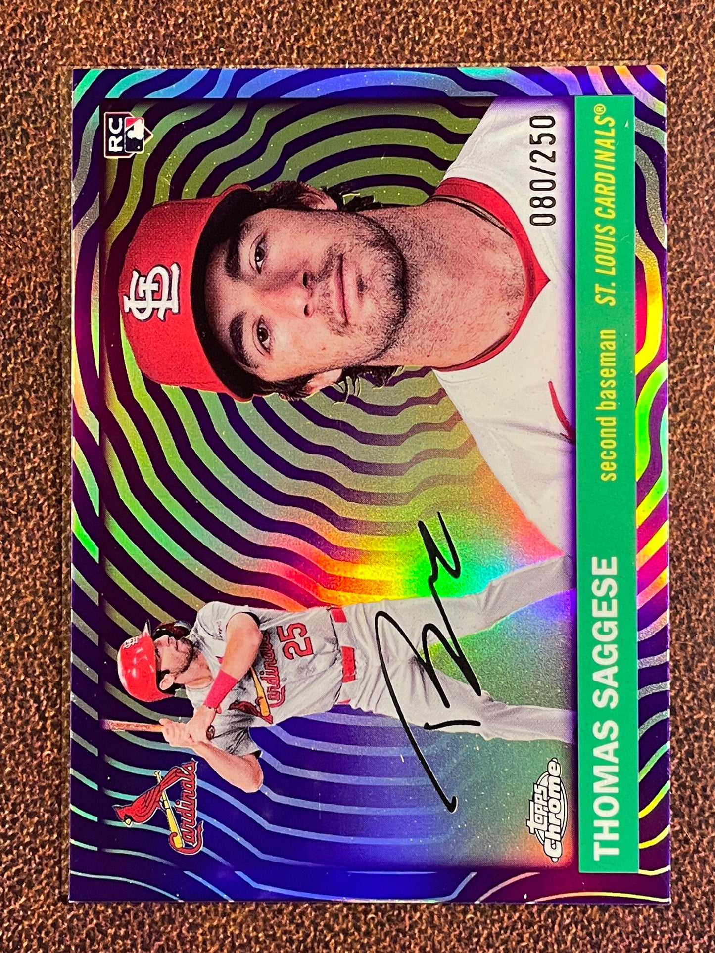 Thomas Saggese - 2025 Topps Chrome Platinum - PURPLE Vibrations Refractor /250 - Cardinals