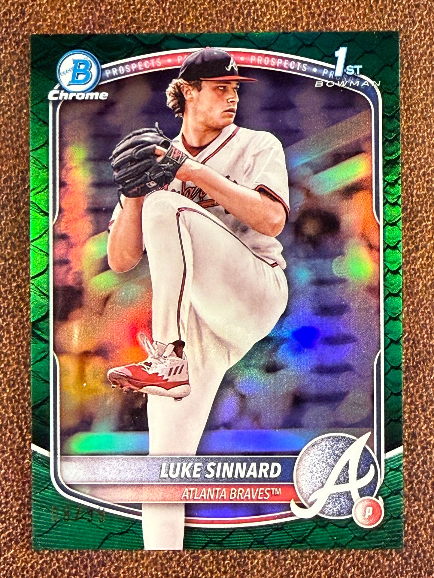 Luke Sinnard - 2025 Bowman Chrome - GREEN 1st Bowman Reptilian /99 - Braves