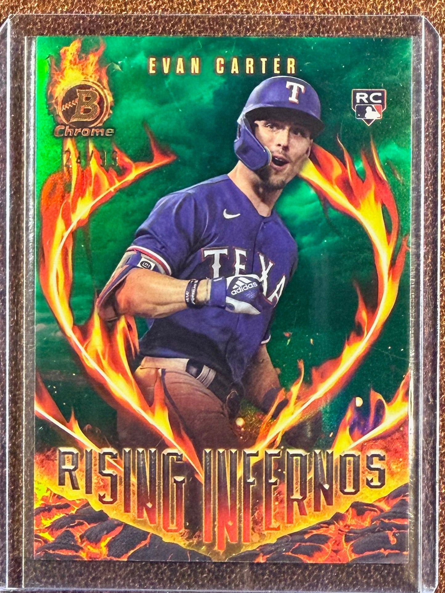 Evan Carter - 2024 Bowman Chrome - Rising Inferno GREEN /99 - Rangers
