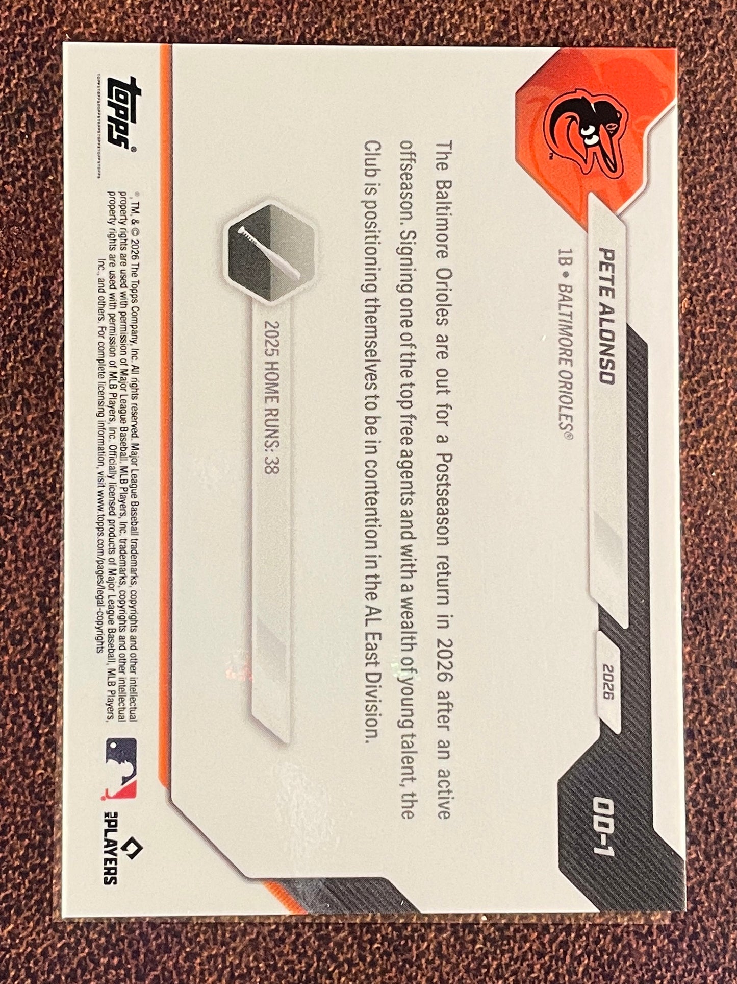 Pete Alonso - 2026 Topps Now Road to Opening Day - GOLD Foil /50 - Orioles
