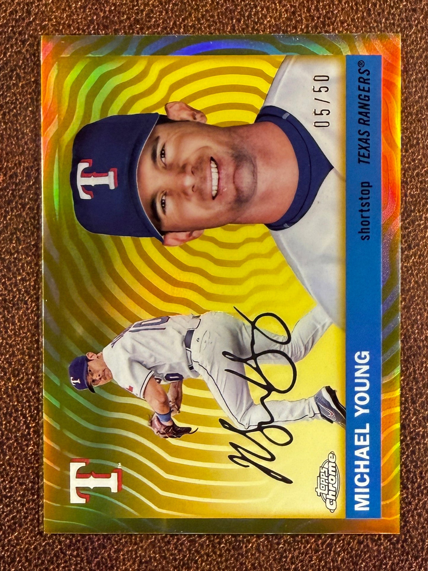 Michael Young - 2025 Topps Chrome Platinum - GOLD Vibrations /50 - Rangers