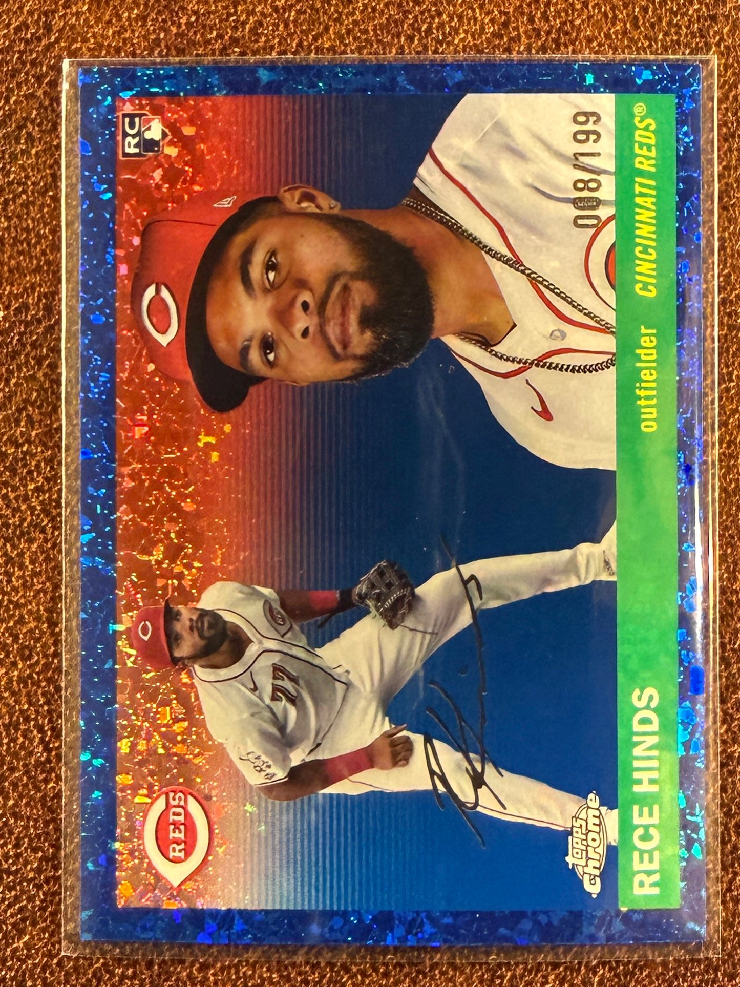 Rece Hinds - 2025 Topps Chrome Platinum - Rookie BLUE Mini Diamond Refractor /199 - Reds