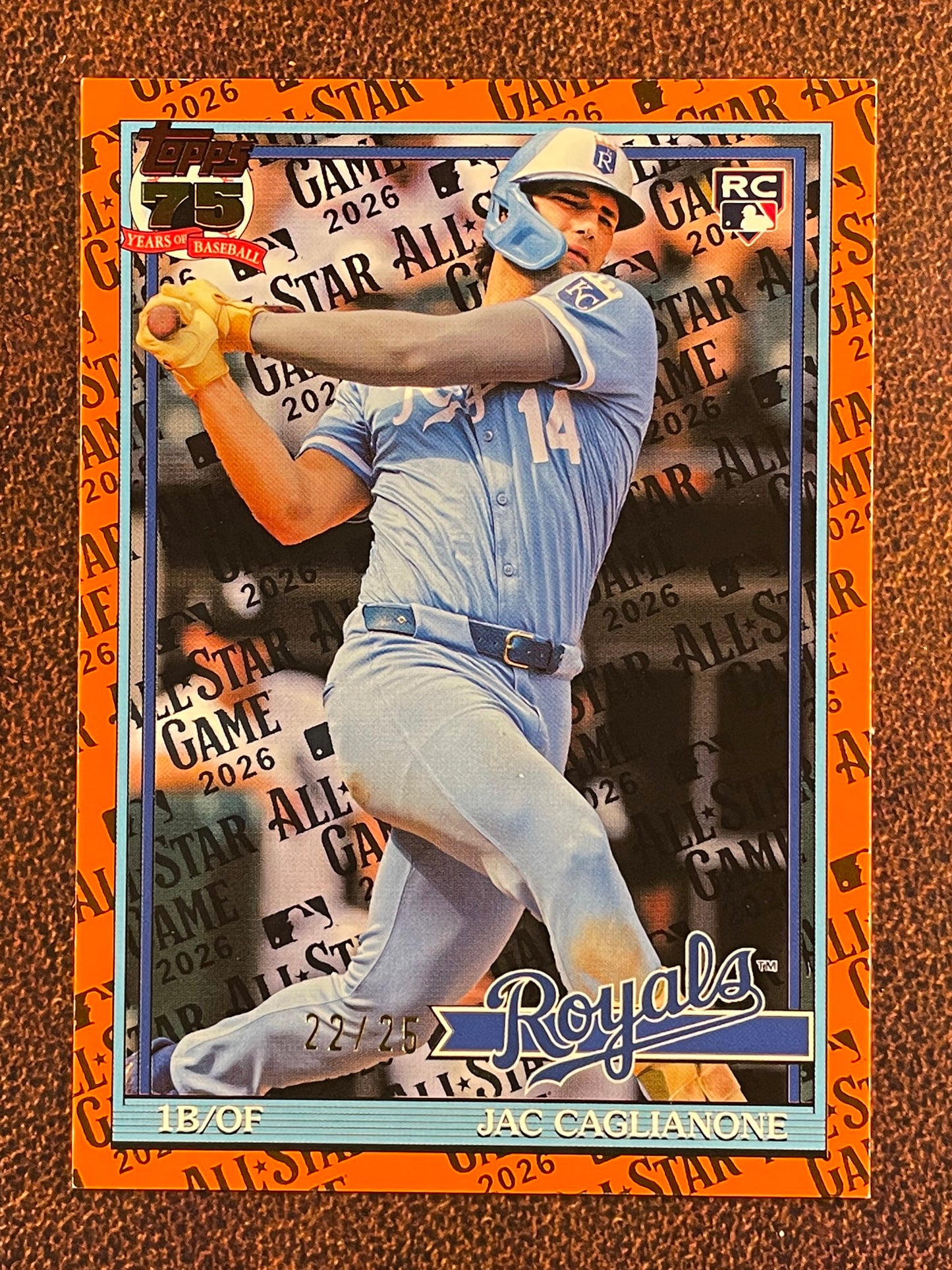Jac Caglianone - 2026 Topps Series 2 - ORANGE Rookie All Star Game /25 (*Slight corner whiting*) - Royals