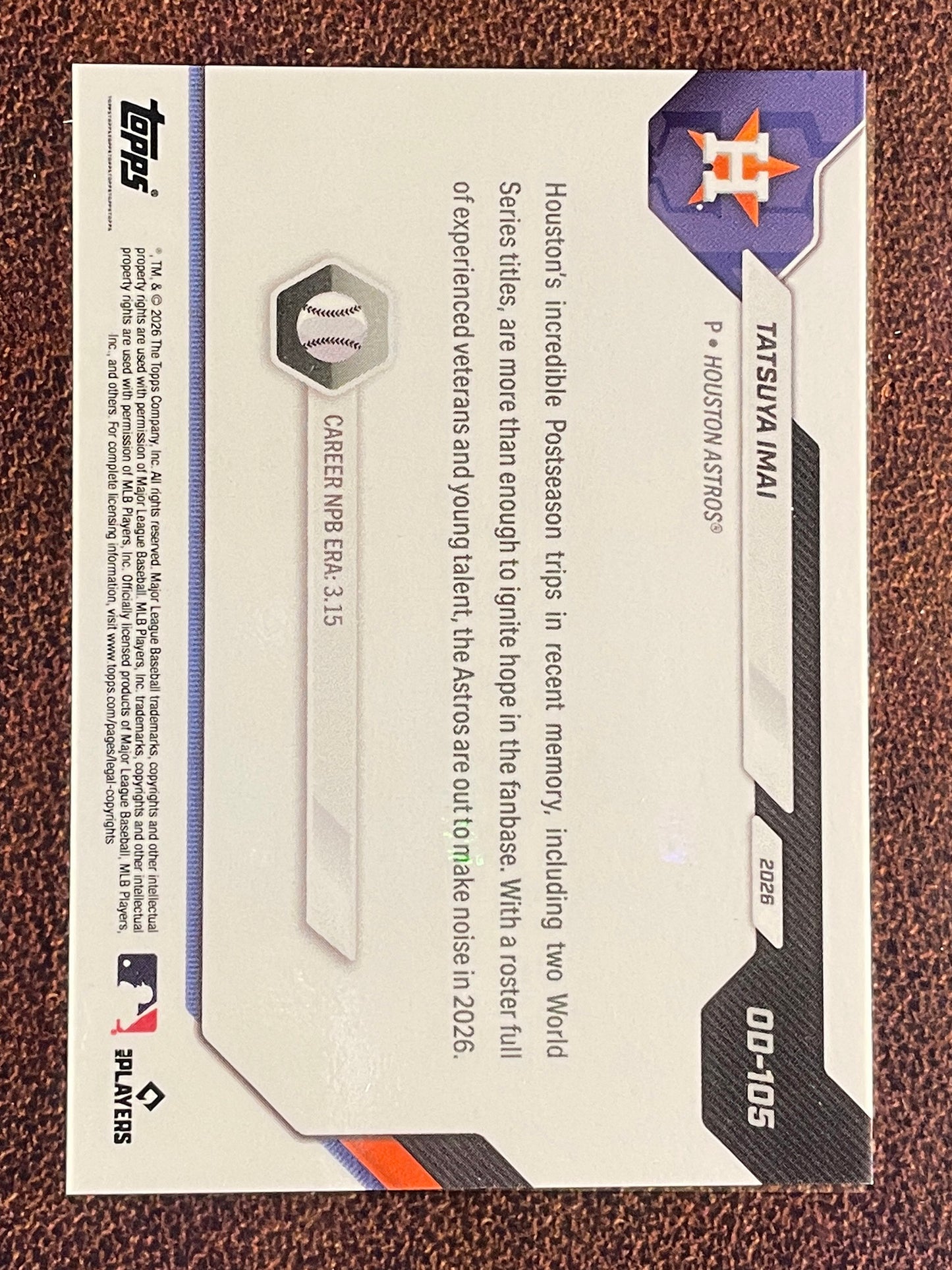 Tatsuya Imai - 2026 Topps Now Road to Opening Day - GOLD Foil /50 - Astros