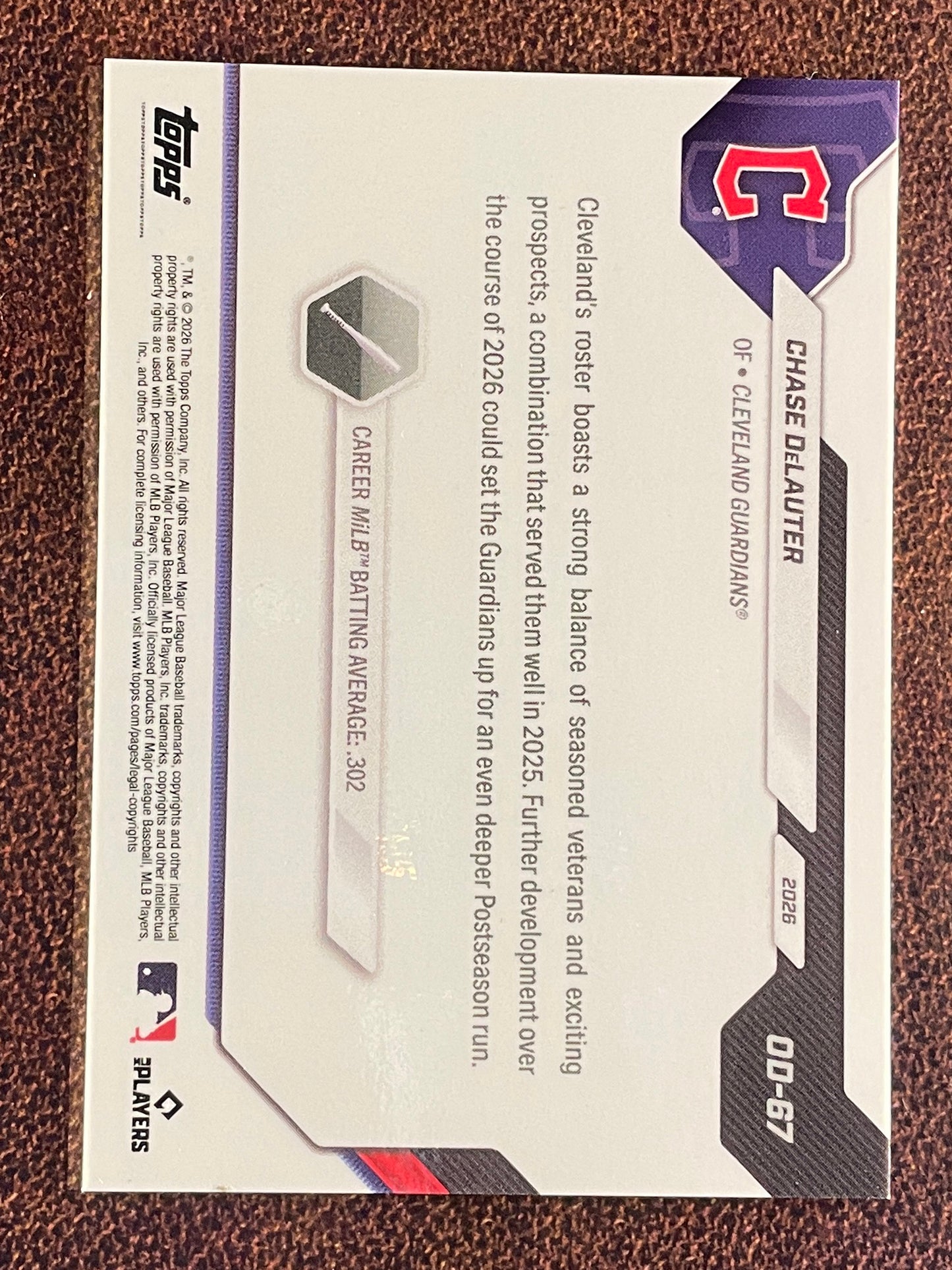 Chase DeLauter - 2026 Topps Now Road to Opening Day - GOLD Foil /50 - Guardians