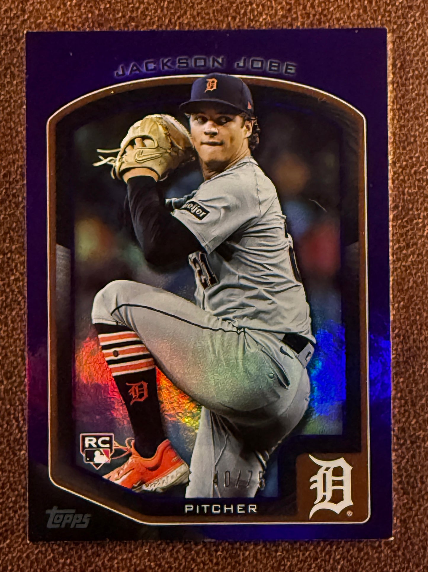 Jackson Jobe - 2025 Topps - Rookie PURPLE Refractor /75 (*Bottom Right Corner Issue*) - Tigers