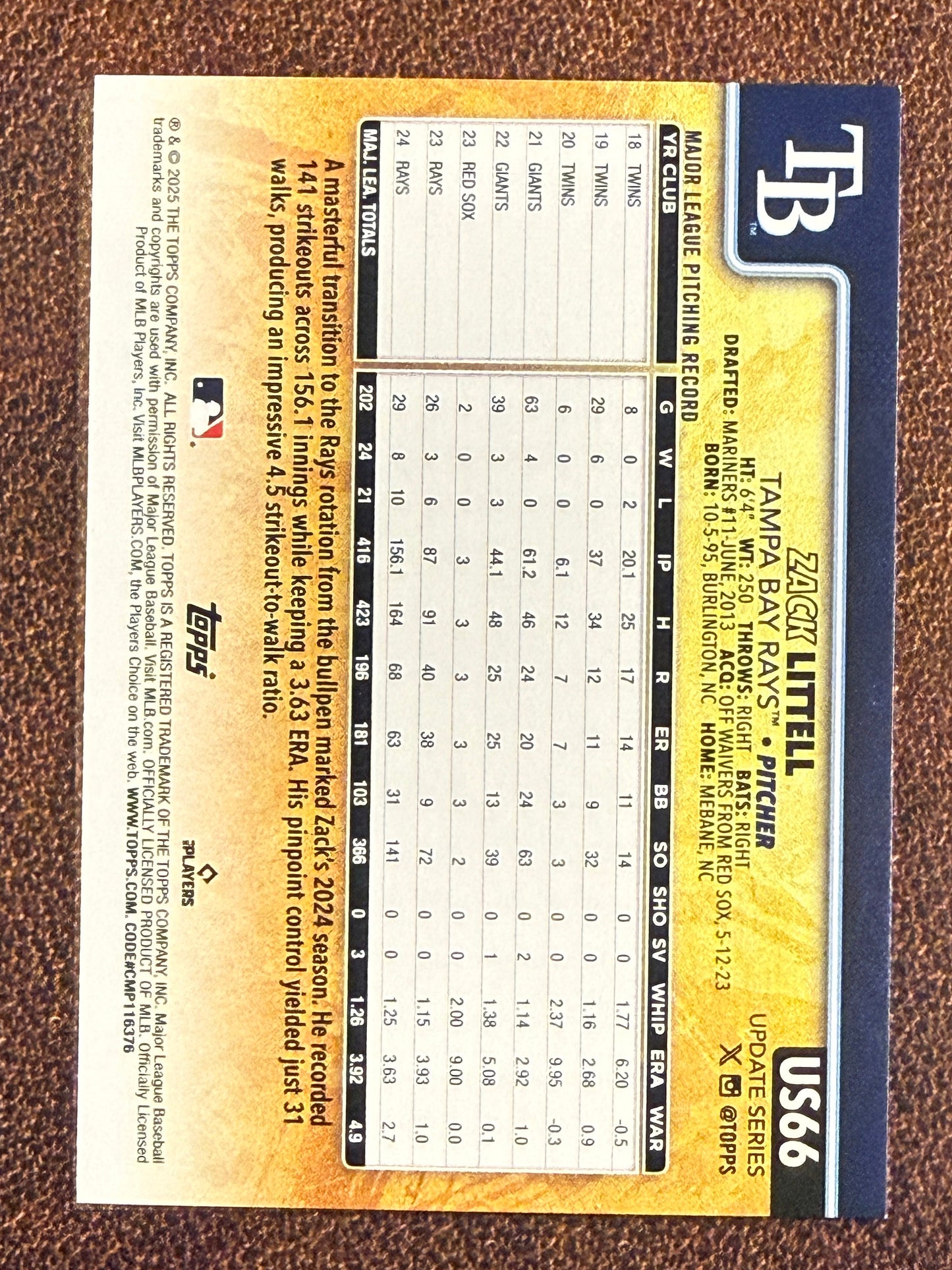 Zack Littell - 2025 Topps Update - Golden Mirror SSP - Rays