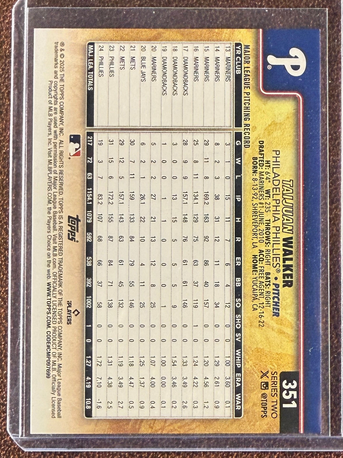 Taijuan Walker - 2025 Topps Series 2 - Golden Mirror SSP - Phillies