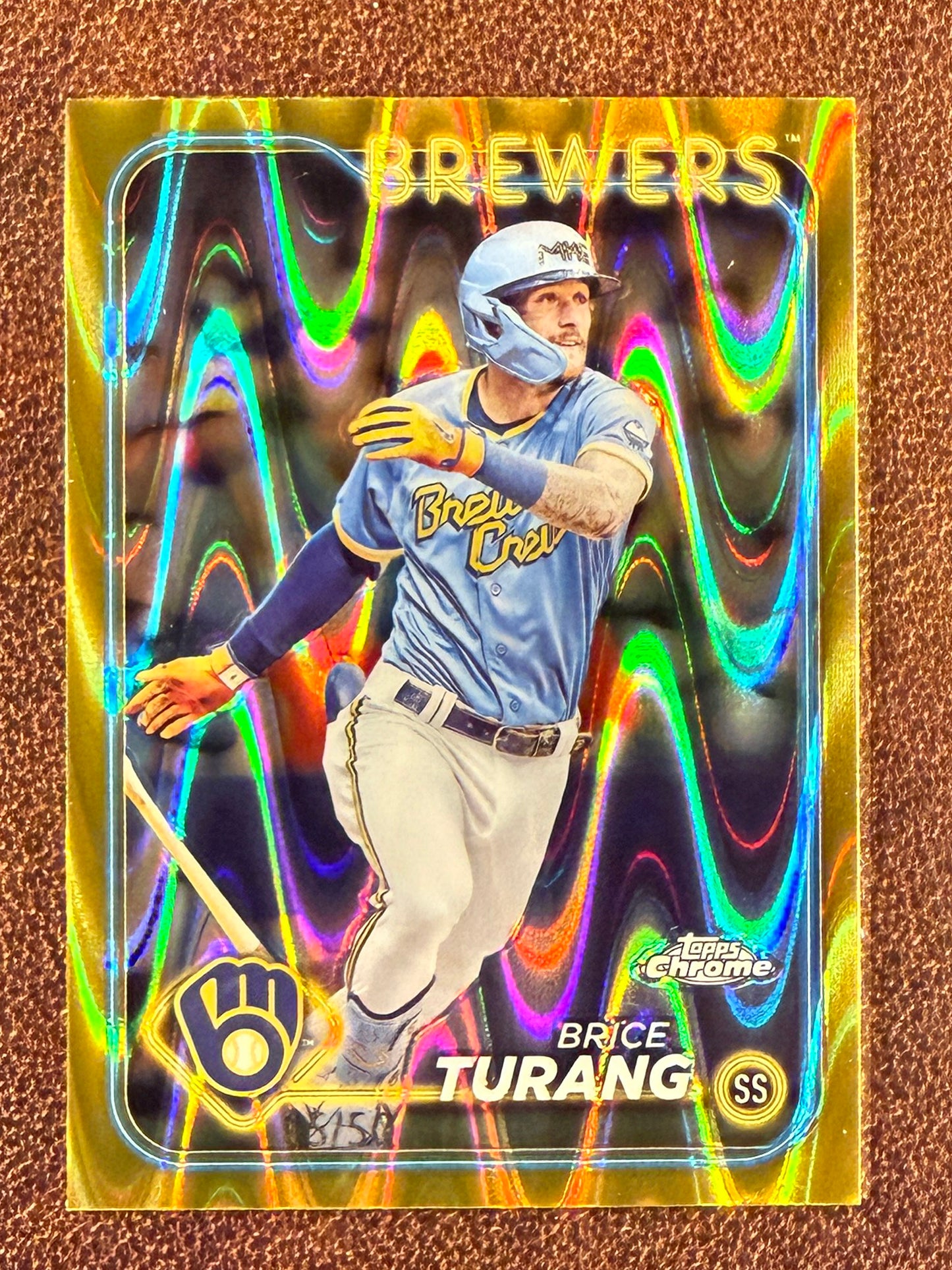 Brice Turang - 2024 Topps Chrome - GOLD Raywave /50 - Brewers