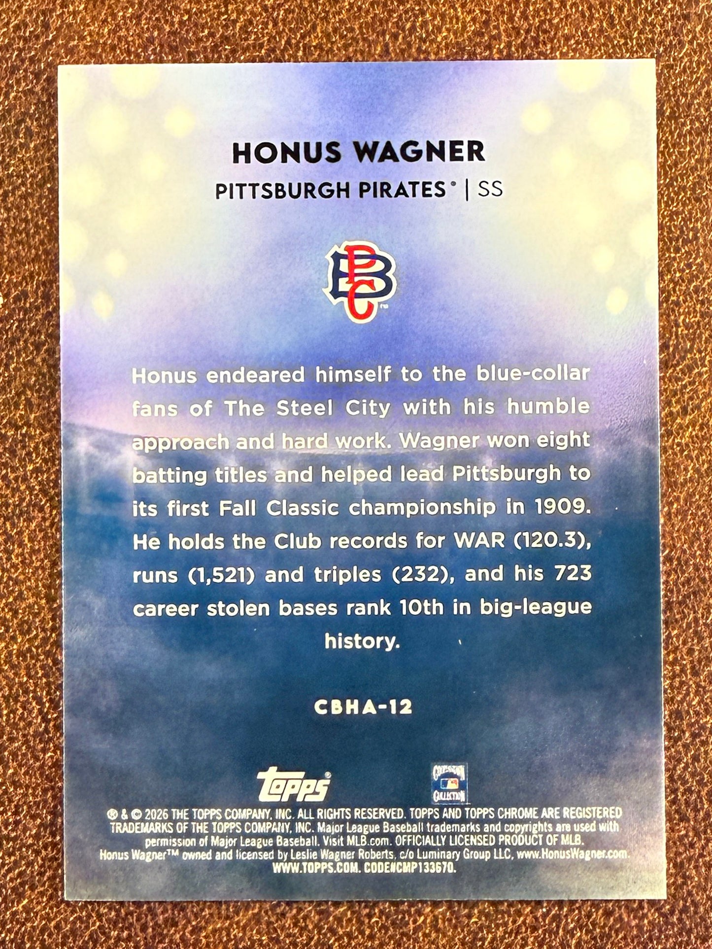 Honus Wagner - 2026 Bowman Chrome Black - Home Field /50 - Pirates