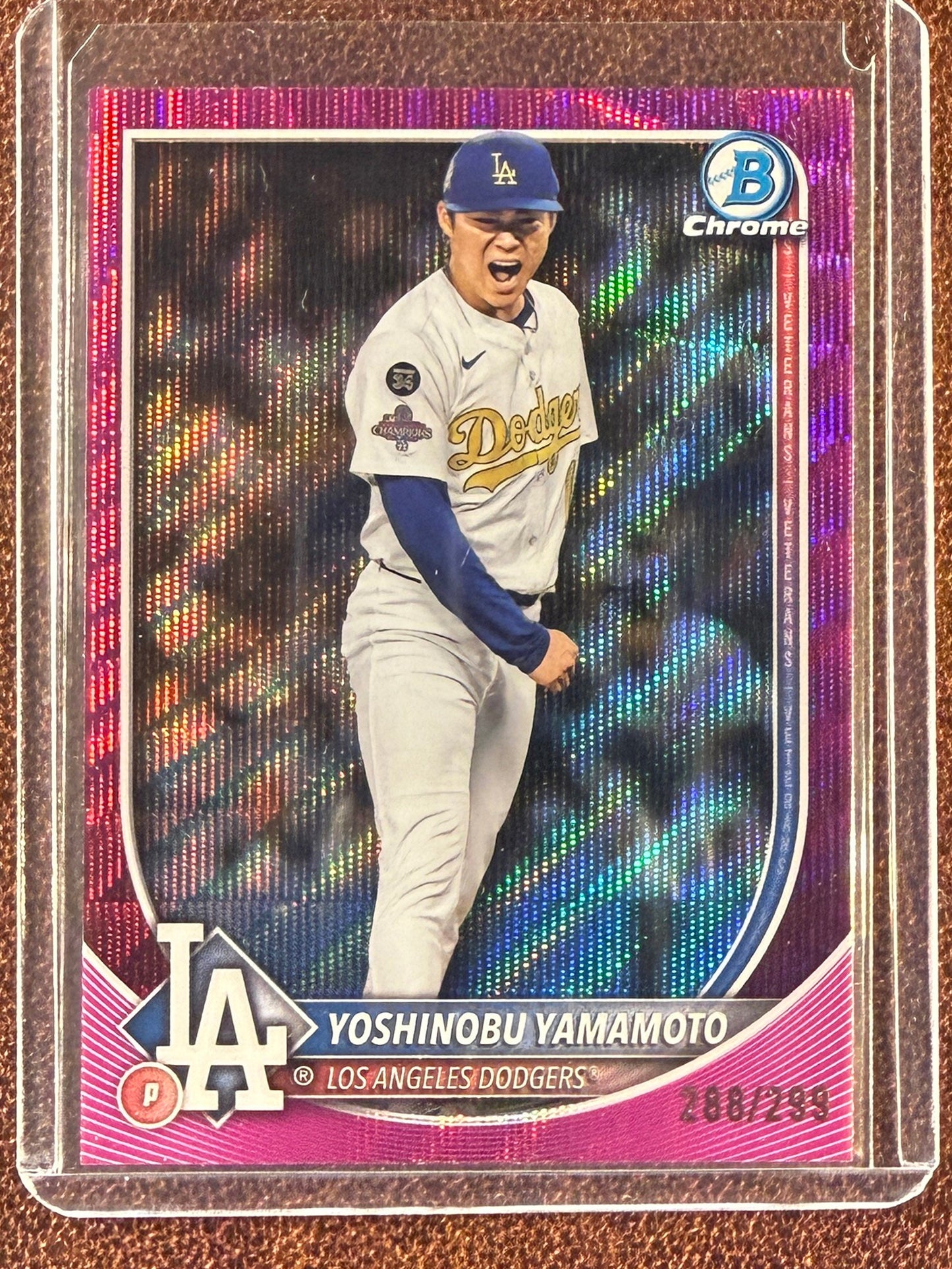 Yoshinobu Yamamoto - 2025 Bowman Chrome - Fuchsia Wave Refractor /299 - Dodgers