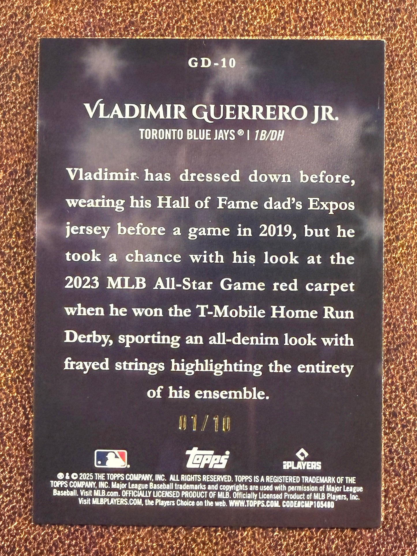 Vladimir Guerrero Jr. - 2025 Topps Series 1 - BLACK Game Day Drip 1/10 - Blue Jays