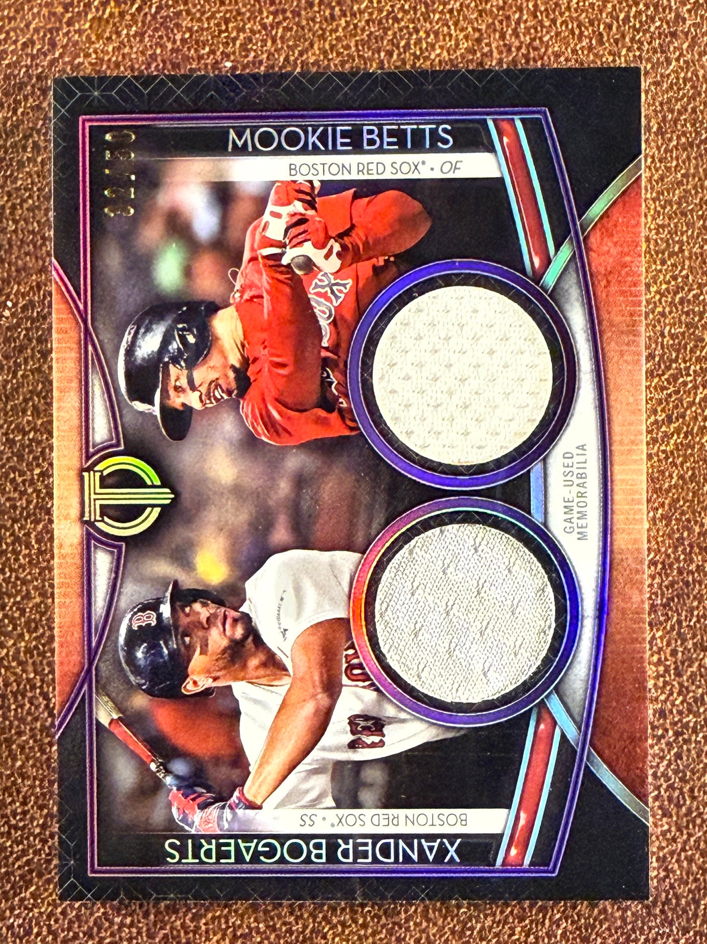 Mookie Betts / Xander Bogaerts - 2020 Topps Tribute - PURPLE Dual Relic /50 - Red Sox