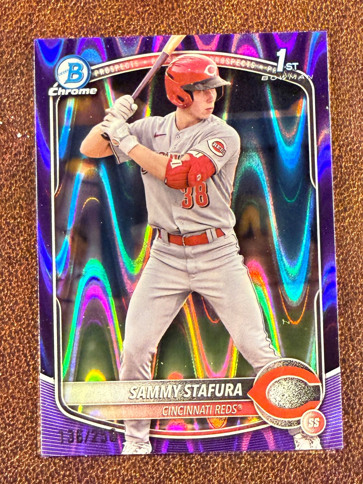 Sammy Stafura - 2025 Bowman Chrome - PURPLE 1st Bowman Raywave /250 - Reds