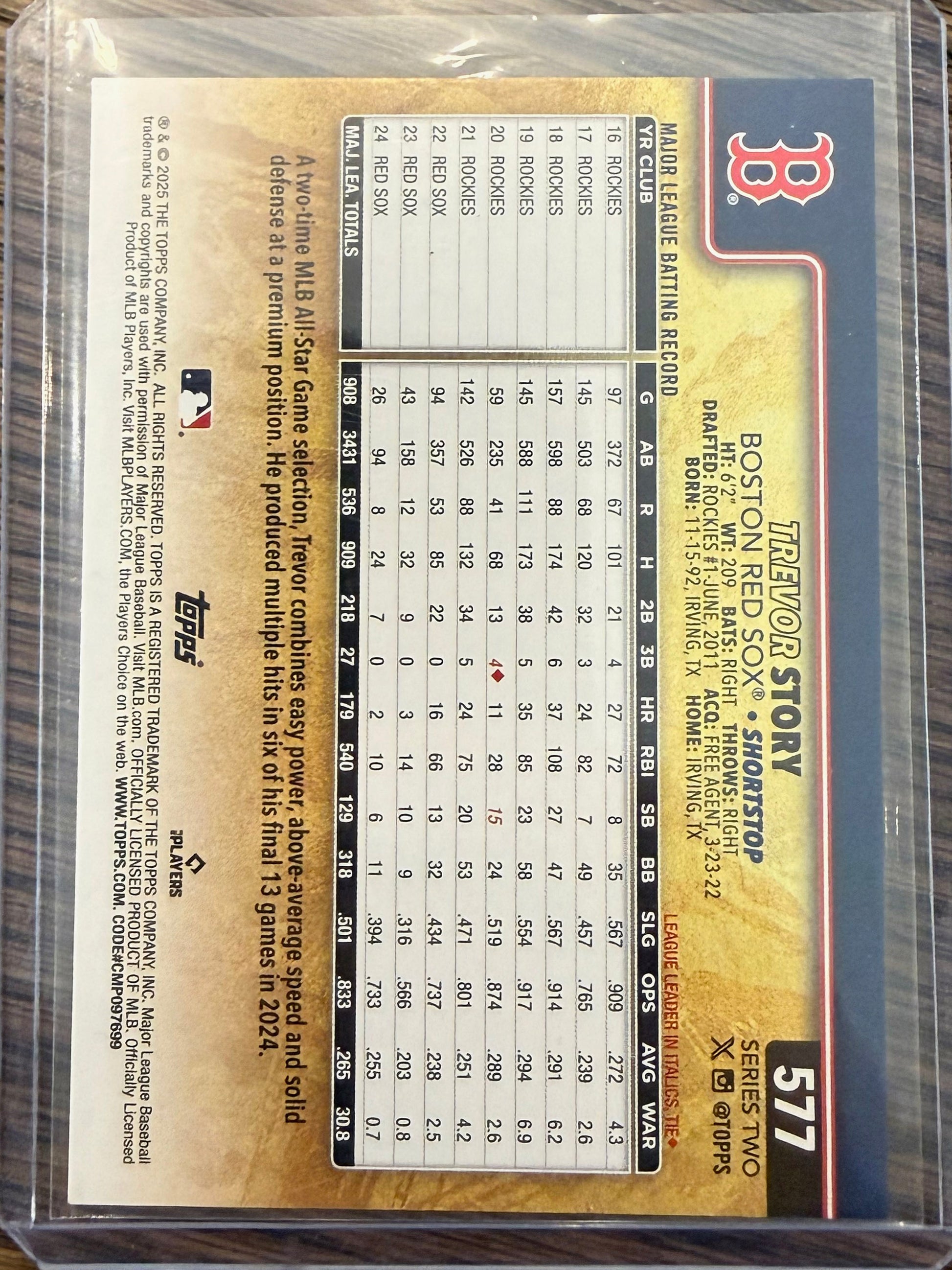 Trevor Story - 2025 Topps Series 2 - Golden Mirror - Boston Red Sox