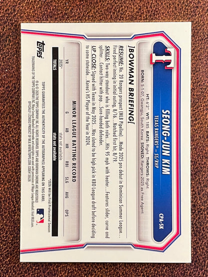 Seong Jun Kim - 2026 Bowman - GREEN Lava Refractor 1st Bowman AUTO /99 - Rangers