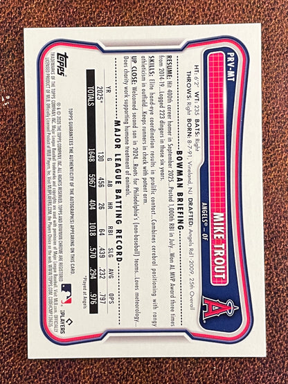 Mike Trout - 2026 Bowman - ORANGE Paper AUTO /25 - Angels