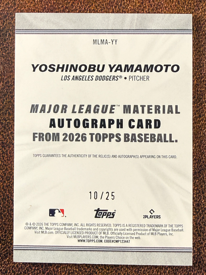 Yoshinobu Yamamoto - 2026 Topps Series 1 - ORANGE Major League Material AUTO /25 (*Corner/Edge Whiting*) - Dodgers