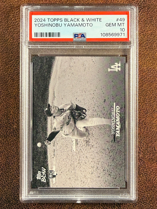 Yoshinobu Yamamoto - 2024 Topps Black & White - Rookie Card #49 (PSA 10) - Dodgers