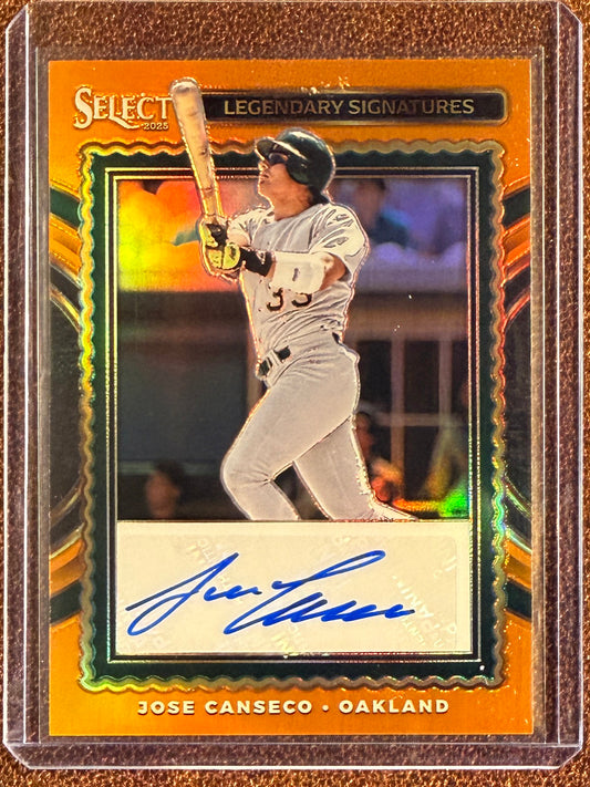 Jose Canseco - 2025 Panini Select - Legendary Signatures Orange Prizm AUTO /75 - Athletics