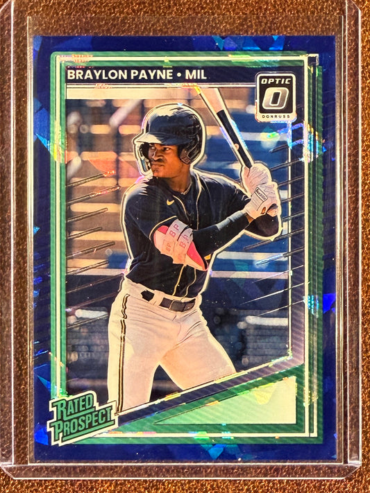 Braylon Payne - 2025 Panini Donruss Optic - BLUE Cracked Ice Prizm /15 - Brewers