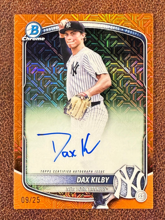 Dax Kilby - 2025 Bowman Chrome Draft - ORANGE Mojo AUTO /25 - Yankees