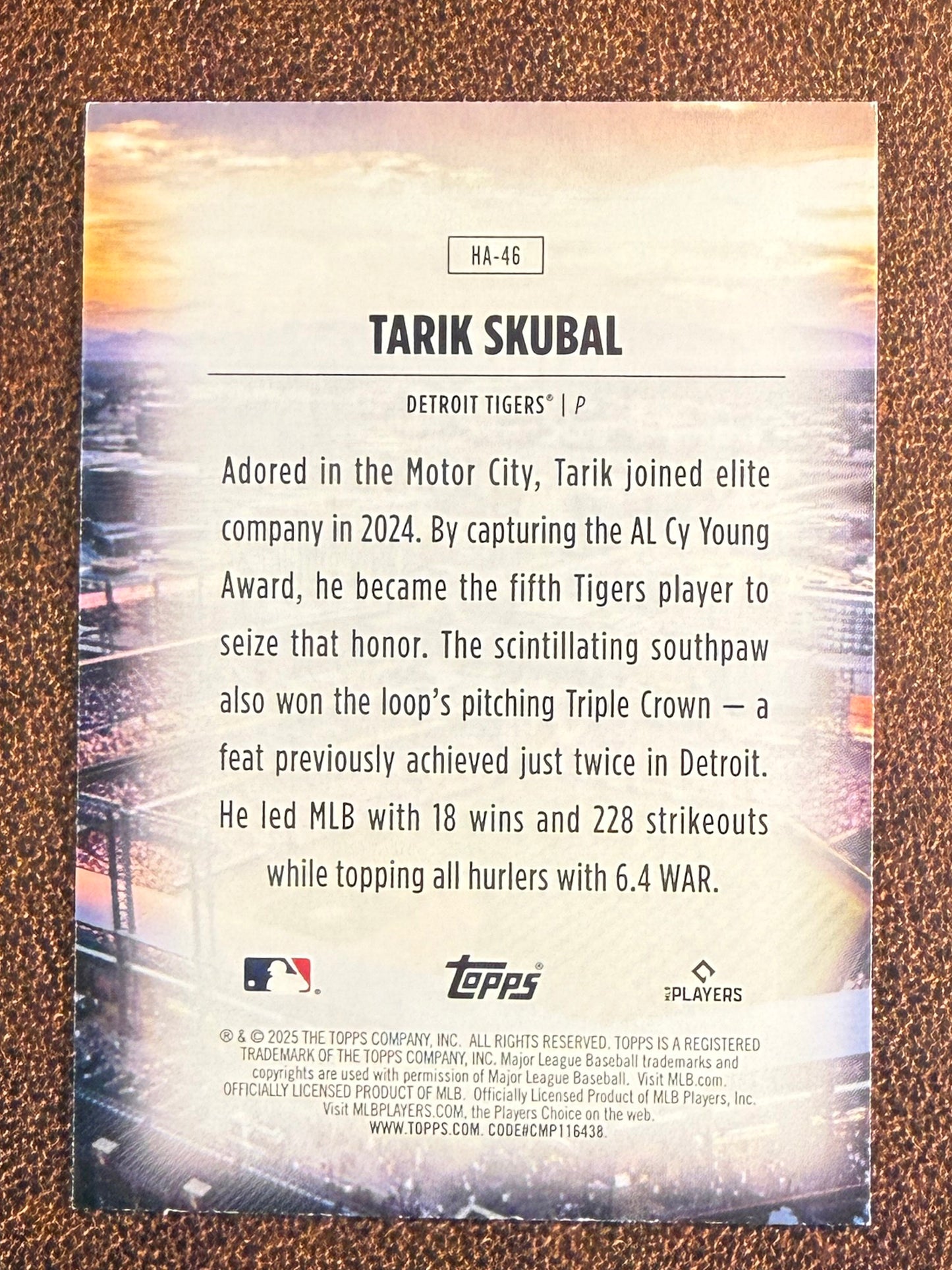 Tarik Skubal - 2025 Topps Update - Home Field Advantage (*Back Edge Issues/Corner Whiting*) - Tigers