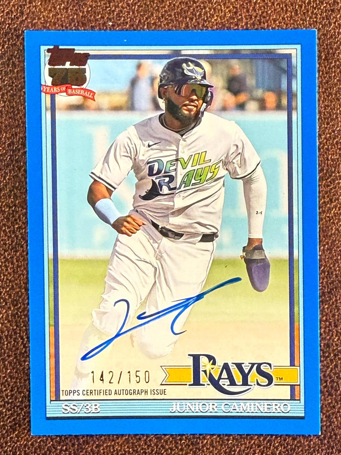 Junior Caminero - 2026 Topps Series 1 - BLUE 1991 AUTO /150 (*slight corner whiting*) - Rays