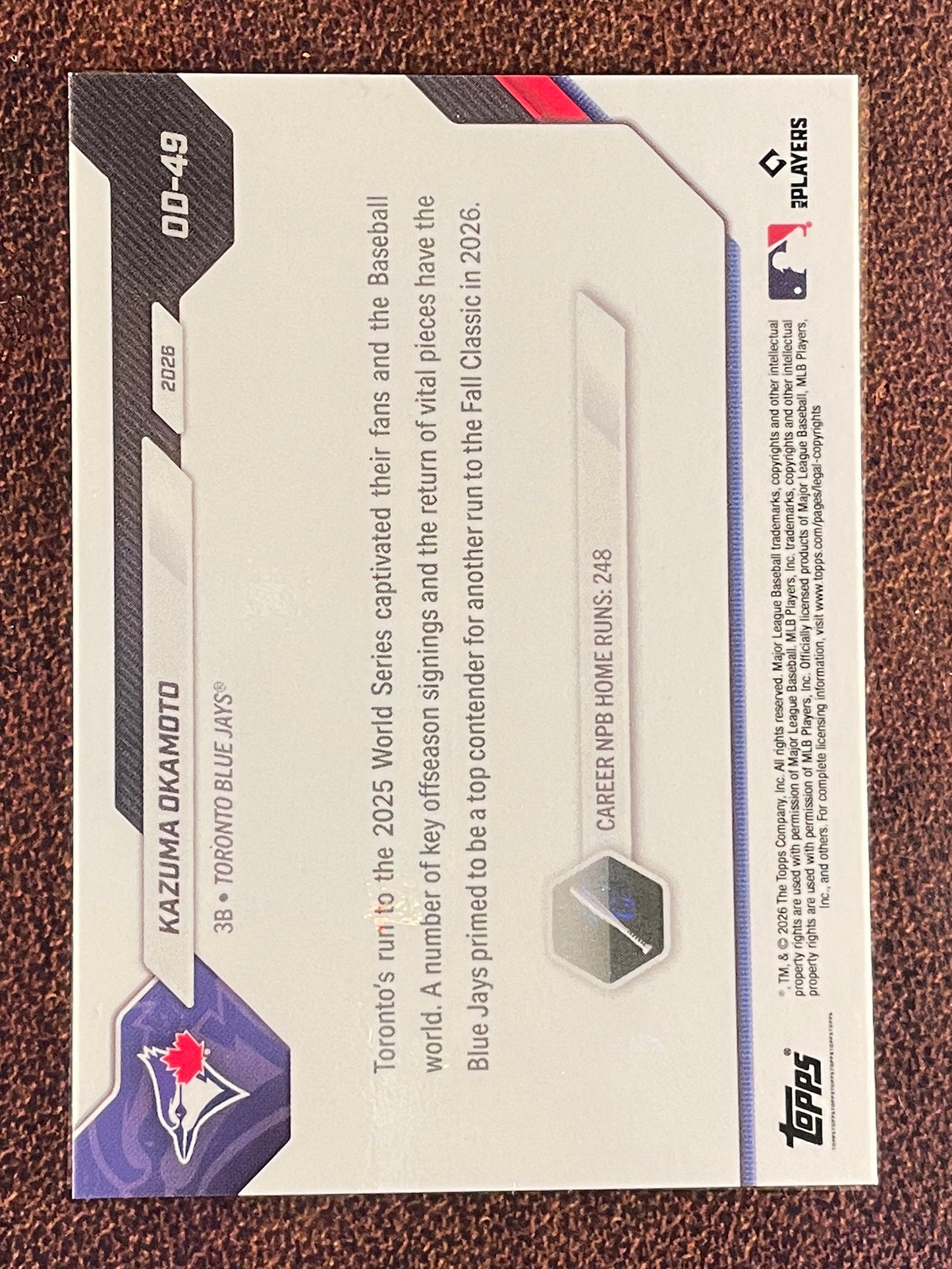 Kazuma Okamoto - 2026 Topps Now Road to Opening Day - RED Foil /5 - Blue Jays