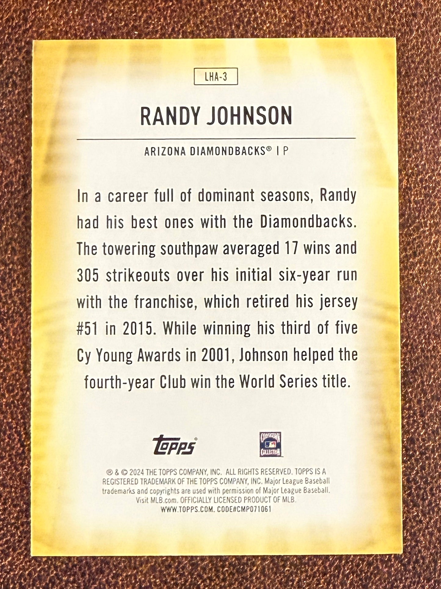 Randy Johnson - 2024 Topps Series 1 - Legendary Home Field Advantage - Diamondbacks