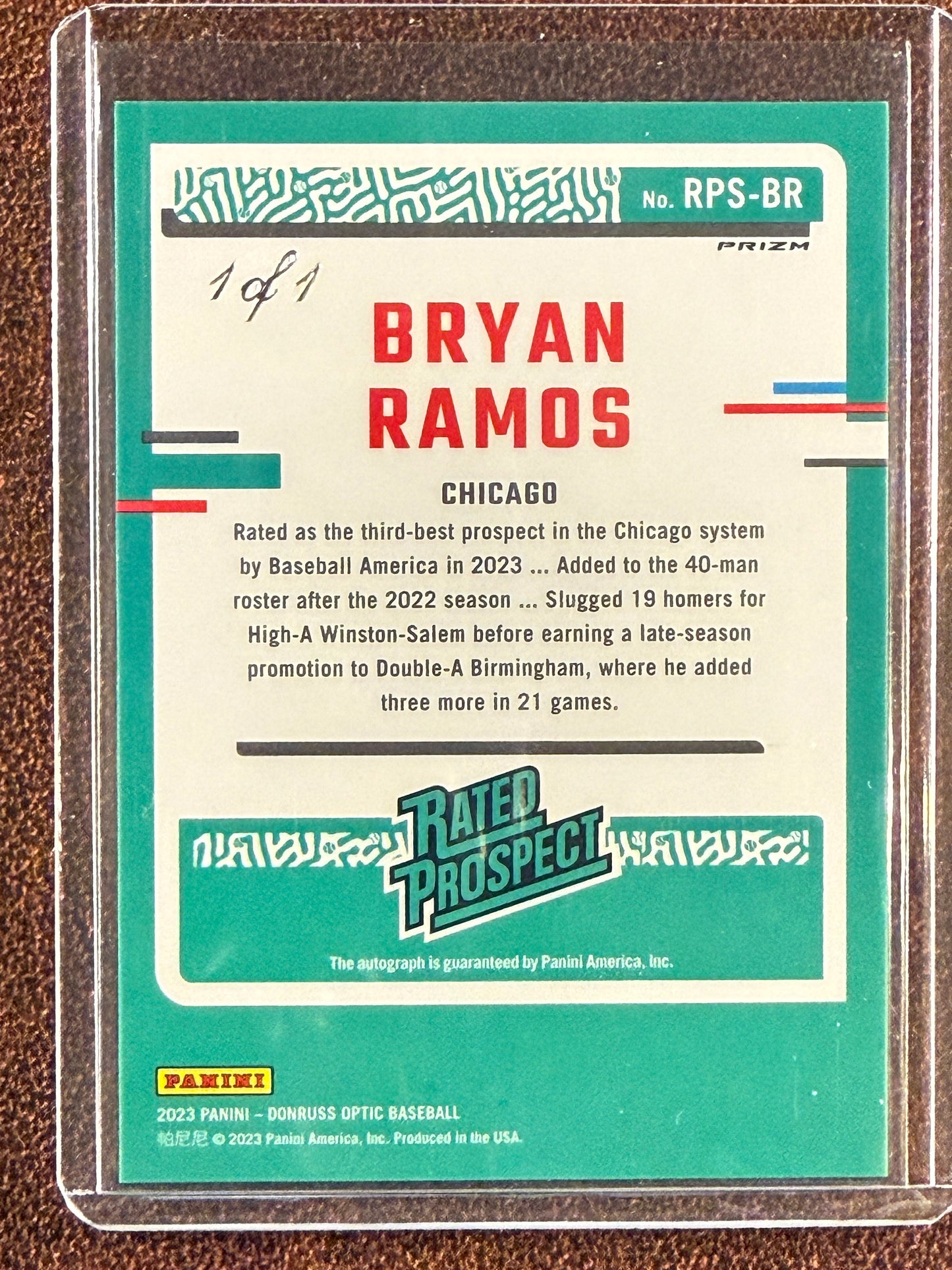 Bryan Ramos - 2023 Panini Donruss Optic - GOLD Vinyl 1/1 AUTO - White Sox