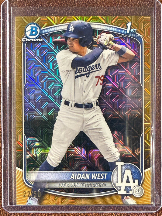 Aidan West - 2025 Bowman Chrome Draft - 1st Bowman GOLD Mojo /50 - Dodgers