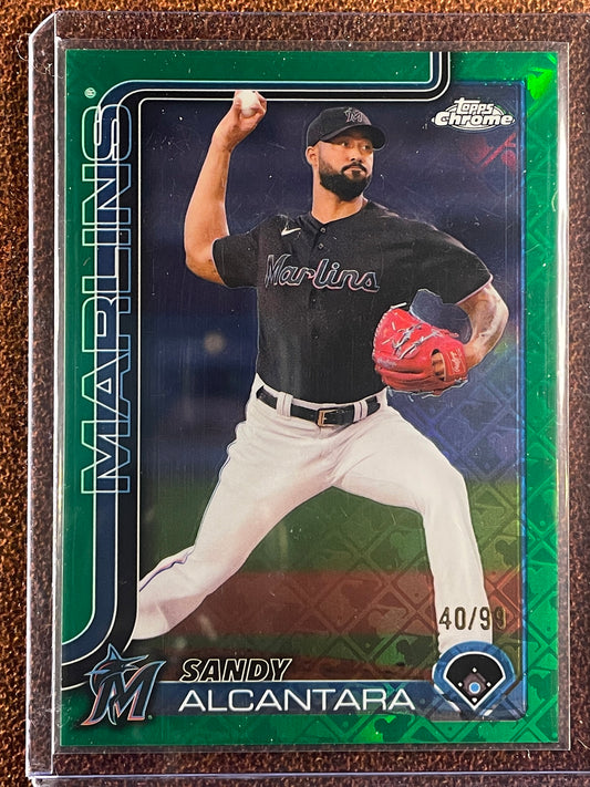 Sandy Alcantara - 2025 Topps Chrome - GREEN Logo Foil /99 - Marlins